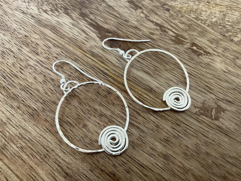 Spiral & Circle Dangle Earrings - Click Image to Close